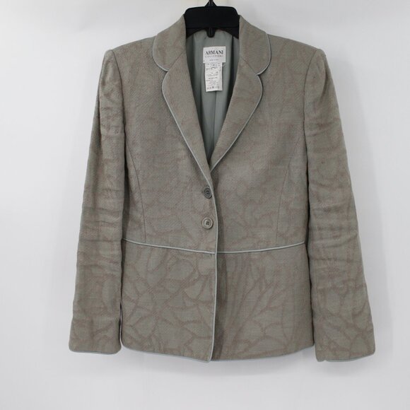 Armani Collezioni blazer womens 2 Flax linen blend 3 button textured geometric - Picture 1 of 16